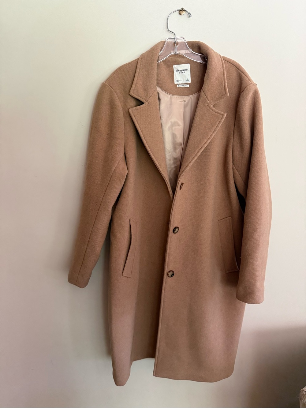 Abercrombie & Fitch A&F Dad Camel Wool-Blend Overcoat - Classic Single-Breasted - Picture 1 of 3